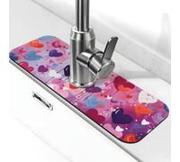 Tappetino paraspruzzi per lavello da cucina, con cuoricini svolazzanti, pittura a olio, super assorbente, ad asciugatura rapida, per cucina, bagno, 38,1 x 14 cm