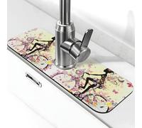 Tappetino paraspruzzi per lavello da cucina, con silhouette di ragazza con fiori colorati e farfalle, tappetino super assorbente ad asciugatura rapida per cucina, bagno, 38,1 x 14 cm