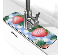 Tappetino paraspruzzi per lavello da cucina, griglia blu fragola, tappetino super assorbente ad asciugatura rapida per cucina, bagno, 38,1 x 14 cm