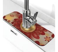 Tappetino paraspruzzi per lavello da cucina, in lamina d'oro, uova di Pasqua e fiori rossi, super assorbente, ad asciugatura rapida, tappetino per cucina, bagno, 38,1 x 14 cm