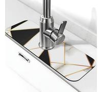 Tappetino paraspruzzi per lavello da cucina, marmo bianco e nero, astratto, moderno, motivo geometrico, super assorbente, ad asciugatura rapida, per cucina, bagno, 38,1 x 14 cm