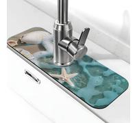 Tappetino paraspruzzi per lavello da cucina, stella marina, spiaggia, onde marine, conchiglie, super assorbente, ad asciugatura rapida, tappetino per cucina, bagno, 38,1 x 14 cm