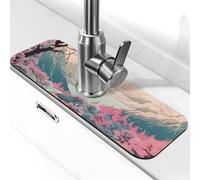 Tappetino paraspruzzi per lavello da cucina, stile giapponese, con neve, montagna e fiori di ciliegio, super assorbente, ad asciugatura rapida, per cucina, bagno, 38,1 x 14 cm