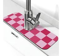 Tappetino paraspruzzi per lavello da cucina, tappetino per rubinetto, a scacchiera rosa, super assorbente, ad asciugatura rapida, per cucina, bagno, 38,1 x 14 cm
