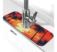 Tappetino paraspruzzi per lavello da cucina, tappetino per rubinetto, alberi di cocco sul mare, tappetino super assorbente ad asciugatura rapida per cucina, bagno, 38,1 x 14 cm
