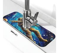 Tappetino paraspruzzi per lavello da cucina, tappetino per rubinetto, astronauta che nuota nello spazio, pianeti, super assorbente, ad asciugatura rapida, per cucina, bagno, 38,1 x 14 cm