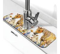 Tappetino paraspruzzi per lavello da cucina, tappetino per rubinetto, casale, cavallo, acquerello, fiore, natura, super assorbente, ad asciugatura rapida, per cucina, bagno, 38,1 x 14 cm