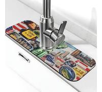 Tappetino paraspruzzi per lavello da cucina, tappetino per rubinetto, città e statua della libertà, super assorbente, ad asciugatura rapida, per cucina, bagno, 38,1 x 14 cm