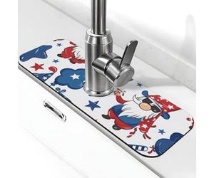 Tappetino paraspruzzi per lavello da cucina, tappetino per rubinetto con gnomo che benedica il giorno della memoria patriottica degli Stati Uniti, tappetino super assorbente ad asciugatura rapida per