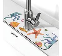 Tappetino paraspruzzi per lavello da cucina, tappetino per rubinetto con tartaruga oceanica e polipo, super assorbente, ad asciugatura rapida, per cucina, bagno, 38,1 x 14 cm