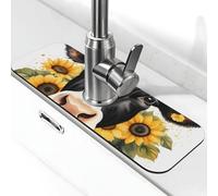 Tappetino paraspruzzi per lavello da cucina, tappetino per rubinetto da fattoria, bestiame, toro, fattoria, con girasole, super assorbente, ad asciugatura rapida, per cucina, bagno, 38,1 x 14 cm