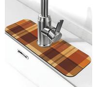 Tappetino paraspruzzi per lavello da cucina, tappetino per rubinetto, griglia marrone, super assorbente, ad asciugatura rapida, per cucina, bagno, 38,1 x 14 cm