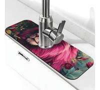 Tappetino paraspruzzi per lavello da cucina, tappetino per rubinetto, leone rosa, super assorbente, ad asciugatura rapida, per cucina, bagno, 38,1 x 14 cm