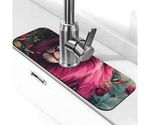 Tappetino paraspruzzi per lavello da cucina, tappetino per rubinetto, leone rosa, super assorbente, ad asciugatura rapida, per cucina, bagno, 38,1 x 14 cm