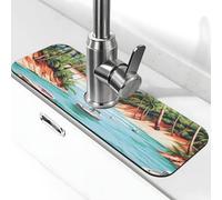 Tappetino paraspruzzi per lavello da cucina, tappetino per rubinetto, palme tropicali, spiaggia, barca, super assorbente, ad asciugatura rapida, per cucina, bagno, 38,1 x 14 cm