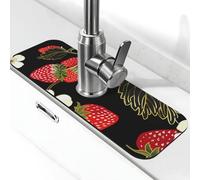 Tappetino paraspruzzi per lavello da cucina, tappetino per rubinetto, rosso fragola, foglia verde, frutta, rosa, super assorbente, ad asciugatura rapida, tappetino per cucina, bagno, 38,1 x 14 cm