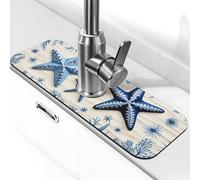 Tappetino paraspruzzi per lavello da cucina, tappetino per rubinetto, stella marina blu, super assorbente, ad asciugatura rapida, per cucina, bagno, 38,1 x 14 cm