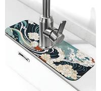 Tappetino paraspruzzi per lavello da cucina, tappetino per rubinetto, stile giapponese, onde super assorbenti, tappetino ad asciugatura rapida per cucina, bagno, 38,1 x 14 cm