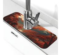 Tappetino paraspruzzi per lavello da cucina, tappetino per rubinetto, stile giapponese, pittura di montagna rossa, super assorbente, ad asciugatura rapida, per cucina, bagno, 38,1 x 14 cm