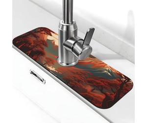 Tappetino paraspruzzi per lavello da cucina, tappetino per rubinetto, stile giapponese, pittura di montagna rossa, super assorbente, ad asciugatura rapida, per cucina, bagno, 38,1 x 14 cm