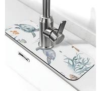 Tappetino paraspruzzi per lavello da cucina, tappetino per rubinetto, tartaruga subacquea, corallo, conchiglia, oceano, super assorbente, ad asciugatura rapida, tappetino per cucina, bagno, 38,1 x 14