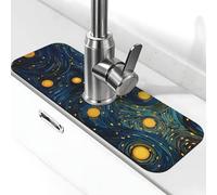 Tappetino paraspruzzi per lavello da cucina, tappetino per rubinetto, traiettoria astratta gialla con stelle, super assorbente, ad asciugatura rapida, per cucina, bagno, 38,1 x 14 cm