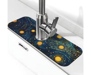 Tappetino paraspruzzi per lavello da cucina, tappetino per rubinetto, traiettoria astratta gialla con stelle, super assorbente, ad asciugatura rapida, per cucina, bagno, 38,1 x 14 cm