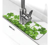 Tappetino paraspruzzi per lavello da cucina, tappetino verde con trifoglio portafortuna e monete dorate, super assorbente, ad asciugatura rapida, per cucina, bagno, 38,1 x 14 cm