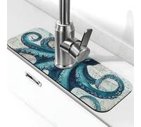 Tappetino paraspruzzi per lavello da cucina, tappetino vintage con polpo oceano e mappa del mondo, super assorbente, ad asciugatura rapida, tappetino per cucina, bagno, 38,1 x 14 cm