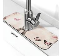 Tappetino paraspruzzi per lavello da cucina, torre Eiffel, fiori di rosa, super assorbente, ad asciugatura rapida, tappetino per cucina, bagno, 38,1 x 14 cm