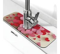 Tappetino paraspruzzi per lavello della cucina, tappetino per rubinetto, albero di carta con cuori rosa e rossi, super assorbente, ad asciugatura rapida, per cucina, bagno, 38,1 x 14 cm