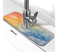 Tappetino paraspruzzi per lavello della cucina, tappetino per rubinetto, con stelle arcobaleno e alberi nella foresta, super assorbente, ad asciugatura rapida, per cucina, bagno, 38,1 x 14 cm
