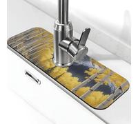 Tappetino paraspruzzi per lavello della cucina, tappetino per rubinetto, foresta di montagna, pioppo giallo, neve, super assorbente, ad asciugatura rapida, tappetino per cucina, bagno, 38,1 x 14 cm