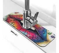 Tappetino paraspruzzi per lavello della cucina, tappetino per rubinetto, note musicali con labbra colorate, super assorbente, ad asciugatura rapida, per cucina, bagno, 38,1 x 14 cm