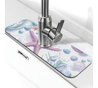 Tappetino paraspruzzi per lavello della cucina, tappetino per rubinetto, stella marina, corallo, conchiglia, subacquea, super assorbente, ad asciugatura rapida, per cucina, bagno, 38,1 x 14 cm