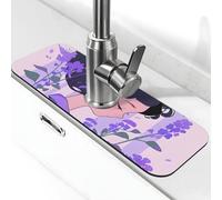 Tappetino paraspruzzi per lavello della cucina, tappetino per rubinetto, viola lavanda ragazza cartone animato, super assorbente, ad asciugatura rapida, per cucina, bagno, 38,1 x 14 cm