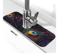 Tappetino paraspruzzi per rubinetto a coda di pavone scuro, tappetino per rubinetto della cucina, tappetino antigoccia per il bagno (38,1 x 14 cm)