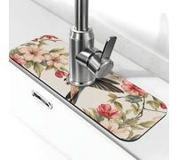 Tappetino paraspruzzi per rubinetto con colibrì che raccolgono fiori, tappetino per rubinetto della cucina, tappetino antigoccia per il bagno (38,1 x 14 cm)