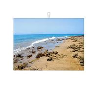 Tappetino per asciugare con vista sulla spiaggia per il bancone della cucina, fotografia di spiaggia, piatti da cucina grandi 18 x 24 pollici