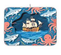 Tappetino per asciugare i piatti a forma di barca con animali marini, accessori da cucina, scolapiatti da cucina, tappetino da cucina, grande tappetino per asciugare i piatti, 18 x 24 cm