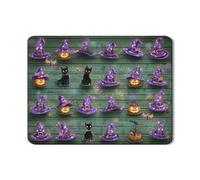 Tappetino per asciugare i piatti a forma di cappello da strega di Halloween, tappetino in gomma assorbente viola con gatto e zucca, tappetino per asciugare i piatti in pelle PU per bar 45,7 x 61 cm