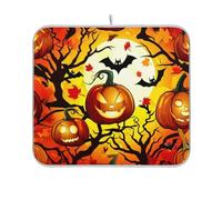 Tappetino per asciugare i piatti a forma di lanterna di Halloween con zucche e pipistrelli, ad asciugatura rapida, estetico, protezione dal calore, tappetino per bancone cucina, 40,6 x 45,7 cm