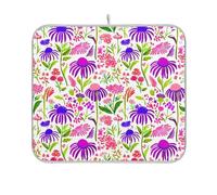 Tappetino per asciugare i piatti con fiori di campo viola e rosa, ad asciugatura rapida, resistente al calore, tappetino da cucina per piatti, 40,6 x 45,7 cm