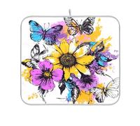 Tappetino per asciugare i piatti con fiori girasole viola farfalle per bancone della cucina scolapiatti tappetino scolapiatti panno 16 x 18