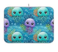 Tappetino per asciugare i piatti con meduse in stile cartone animato, 45,7 x 61 cm, assorbente, tappetino da bar reversibile, grande tappetino da cucina