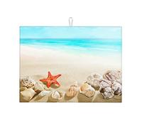 Tappetino per asciugare i piatti con motivo a conchiglie da spiaggia, bellissimo paesaggio, con griglia, tappetino per asciugare in silicone per piano di lavoro, piccolo, 16 x 18 pollici