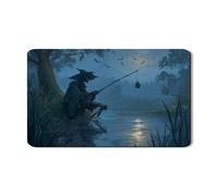 Tappetino per asciugare i piatti con scena di pesca spettrale per bancone della cucina, tappetino in gomma assorbente gotico blu scuro, tappetino in gomma assorbente per Halloween in pelle PU per bar