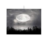 Tappetino per asciugare i piatti da cucina, facile da usare, piccolo, 16 x 18 pollici, motivo: lago di luna piena, cielo notturno al chiaro di luna
