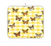 Tappetino per asciugare i piatti della cucina a quadri giallo bianco a quadri con farfalla tappetino per asciugare i piatti opaco tappetino per asciugare i piatti 16 x 18 cm