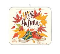Tappetino per asciugare i piatti della cucina con scritta in inglese "Happy", colore arancione, opaco, per piatti, 16 x 18 cm